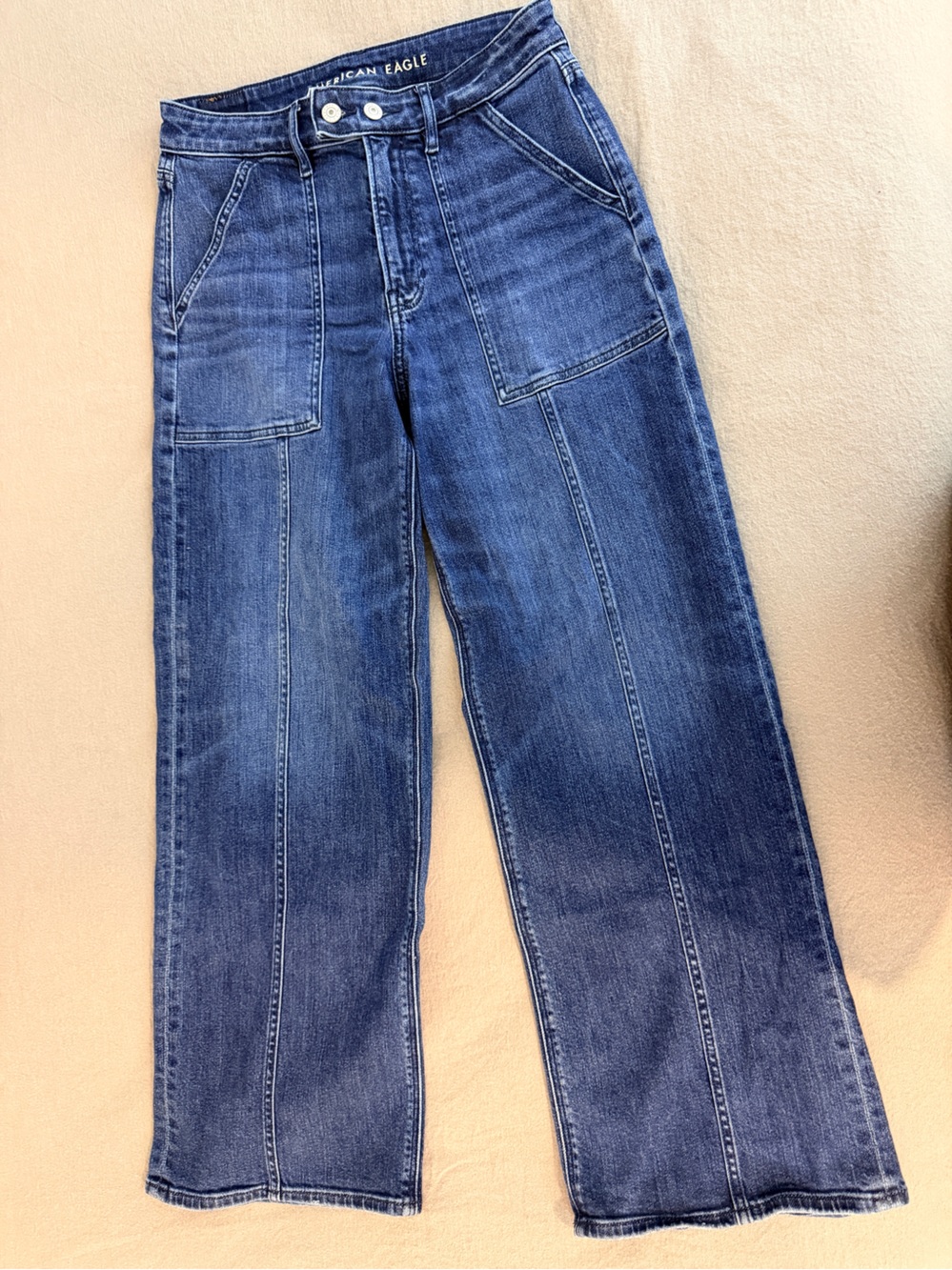 American Eagle High Rise Wide Leg Utility Jeans with Front Patch pockets 6
